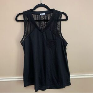 Ardene Lace Shoulder Tank Top with Front Pocket Black Size Medium